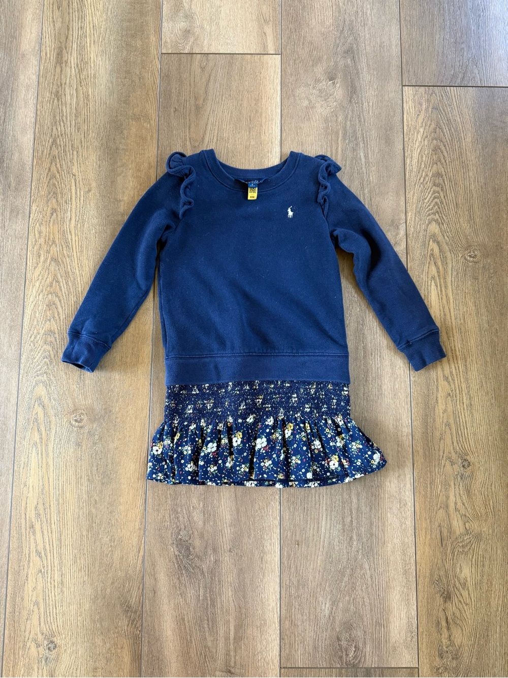 Ralph Lauren Navy Blue Long Sleeve Dress with Floral Skirt